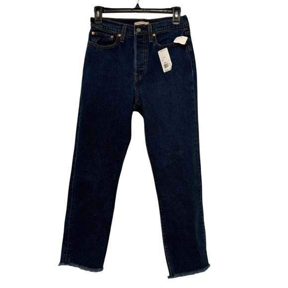 Levi’s premium wedgie straight raw hem medium blue jeans 27 NWOT - Picture 1 of 7